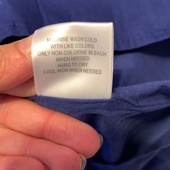 ModCloth Blue Dress vneck peach yellow white stripe bust trim fit flare 14 plus - Picture 7 of 8